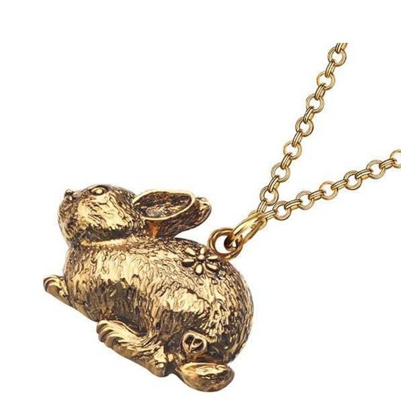 Bunny Rabbit Necklace - Copper Alloy Plated in Antique Gold - 17" chain - Picture 8 of 14